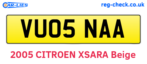 VU05NAA are the vehicle registration plates.