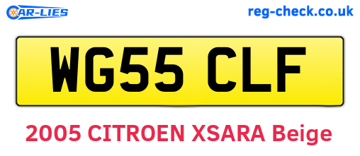WG55CLF are the vehicle registration plates.