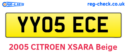 YY05ECE are the vehicle registration plates.