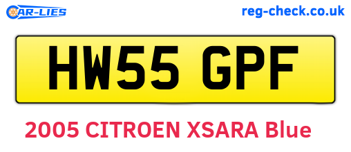 HW55GPF are the vehicle registration plates.