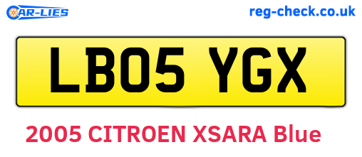 LB05YGX are the vehicle registration plates.