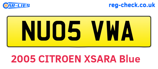NU05VWA are the vehicle registration plates.