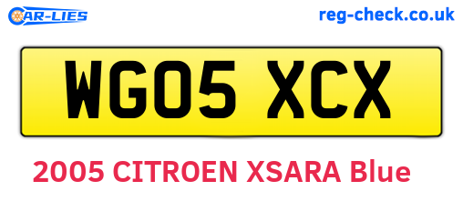 WG05XCX are the vehicle registration plates.