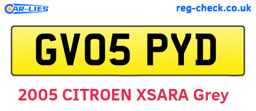 GV05PYD are the vehicle registration plates.
