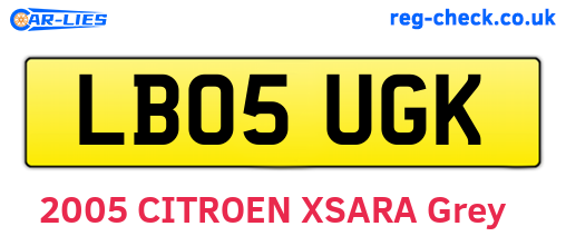 LB05UGK are the vehicle registration plates.