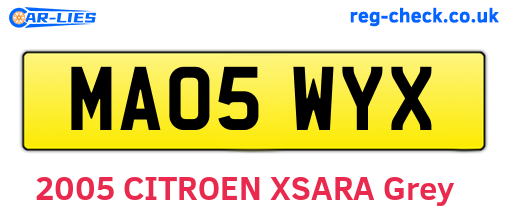 MA05WYX are the vehicle registration plates.