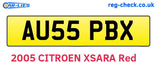 AU55PBX are the vehicle registration plates.
