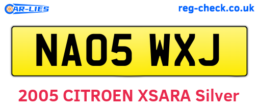 NA05WXJ are the vehicle registration plates.