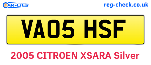 VA05HSF are the vehicle registration plates.