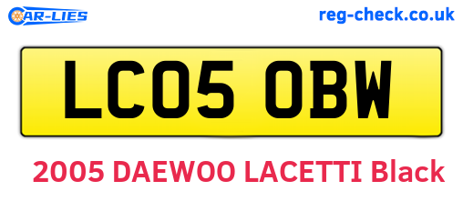 LC05OBW are the vehicle registration plates.