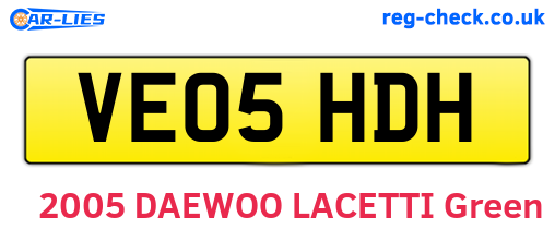 VE05HDH are the vehicle registration plates.