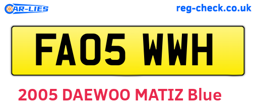 FA05WWH are the vehicle registration plates.