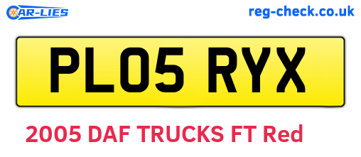 PL05RYX are the vehicle registration plates.