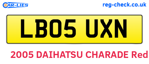 LB05UXN are the vehicle registration plates.