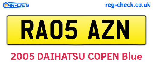 RA05AZN are the vehicle registration plates.