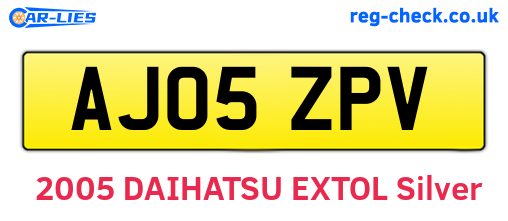 AJ05ZPV are the vehicle registration plates.
