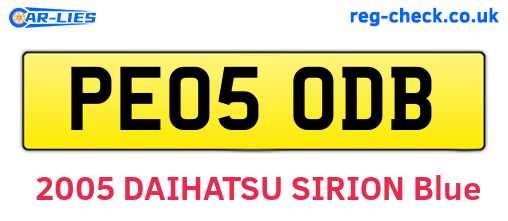 PE05ODB are the vehicle registration plates.