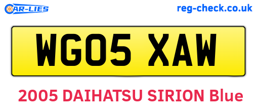 WG05XAW are the vehicle registration plates.