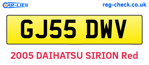GJ55DWV are the vehicle registration plates.