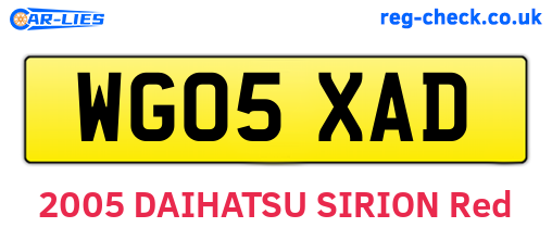 WG05XAD are the vehicle registration plates.