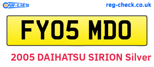 FY05MDO are the vehicle registration plates.