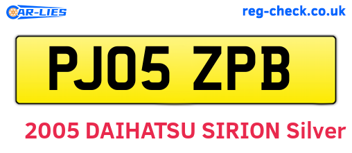 PJ05ZPB are the vehicle registration plates.