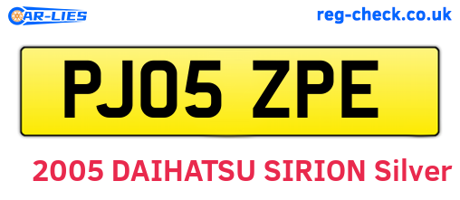 PJ05ZPE are the vehicle registration plates.