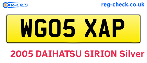 WG05XAP are the vehicle registration plates.