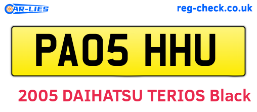 PA05HHU are the vehicle registration plates.