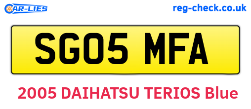 SG05MFA are the vehicle registration plates.