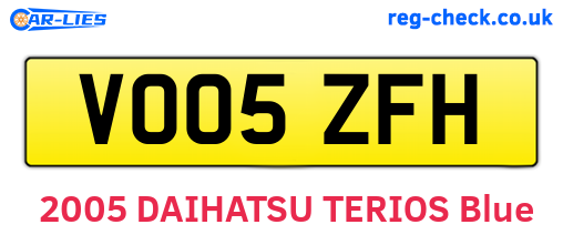 VO05ZFH are the vehicle registration plates.