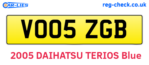 VO05ZGB are the vehicle registration plates.