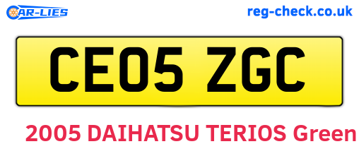 CE05ZGC are the vehicle registration plates.