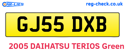 GJ55DXB are the vehicle registration plates.