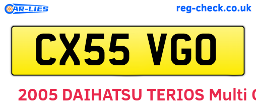 CX55VGO are the vehicle registration plates.