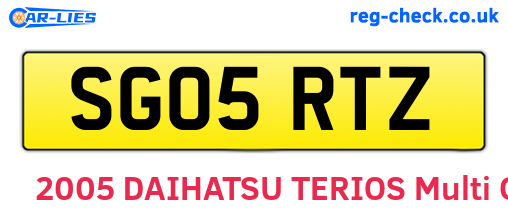 SG05RTZ are the vehicle registration plates.