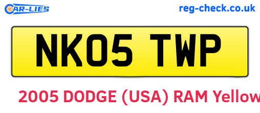 NK05TWP are the vehicle registration plates.