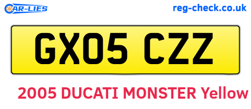 GX05CZZ are the vehicle registration plates.