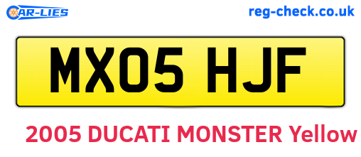 MX05HJF are the vehicle registration plates.