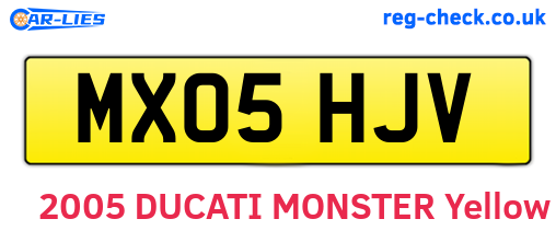 MX05HJV are the vehicle registration plates.