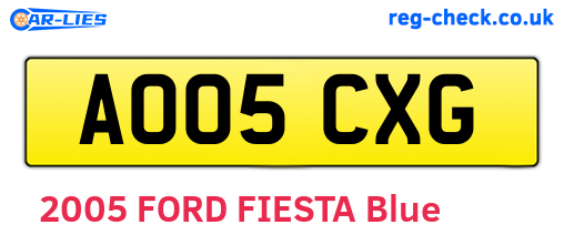 AO05CXG are the vehicle registration plates.