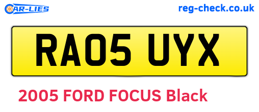 RA05UYX are the vehicle registration plates.