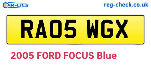 RA05WGX are the vehicle registration plates.