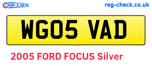 WG05VAD are the vehicle registration plates.
