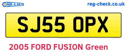 SJ55OPX are the vehicle registration plates.