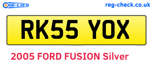 RK55YOX are the vehicle registration plates.