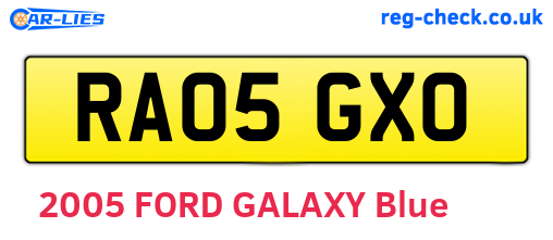 RA05GXO are the vehicle registration plates.