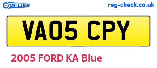 VA05CPY are the vehicle registration plates.