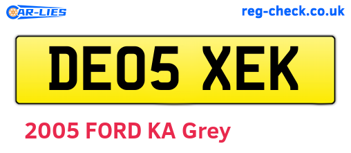 DE05XEK are the vehicle registration plates.