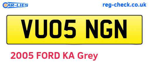 VU05NGN are the vehicle registration plates.